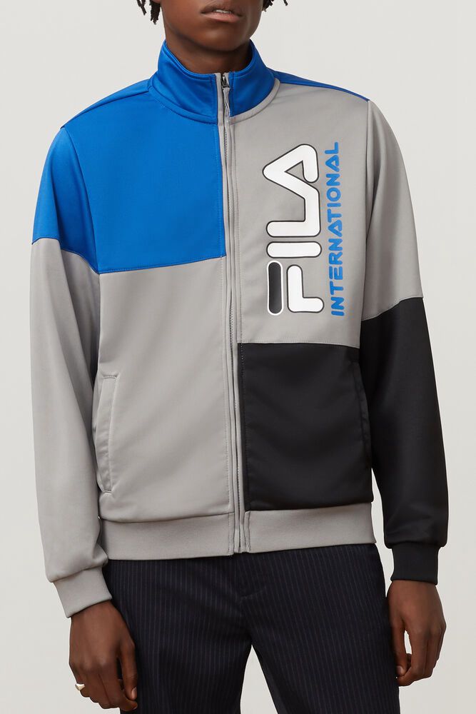 Fila Jacket Daniele Track Mens Grey/Black/Blue - India APL-248517